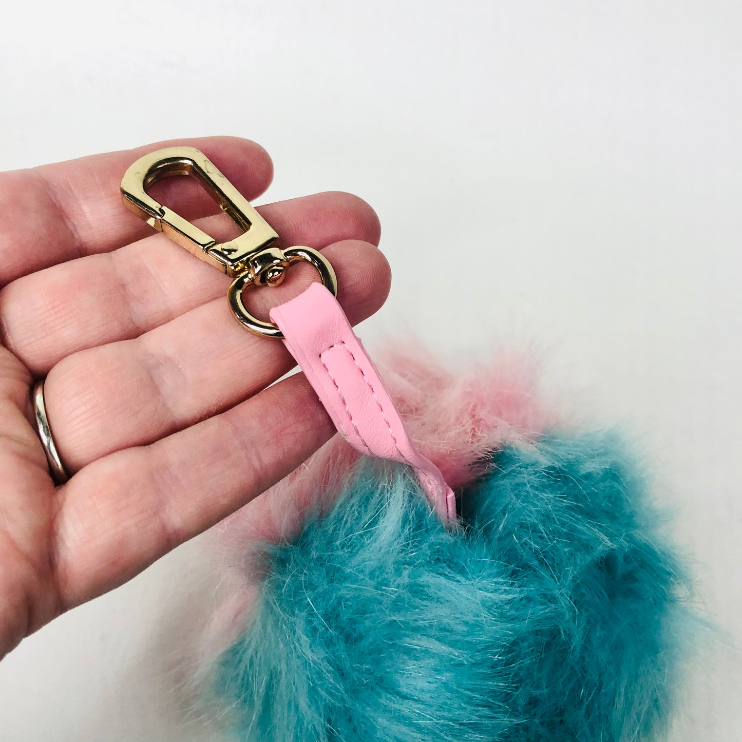 Skinnydip London Pink & Turquoise Faux Fur Fluffy Pom Pom Ball Keyring Bag Charm