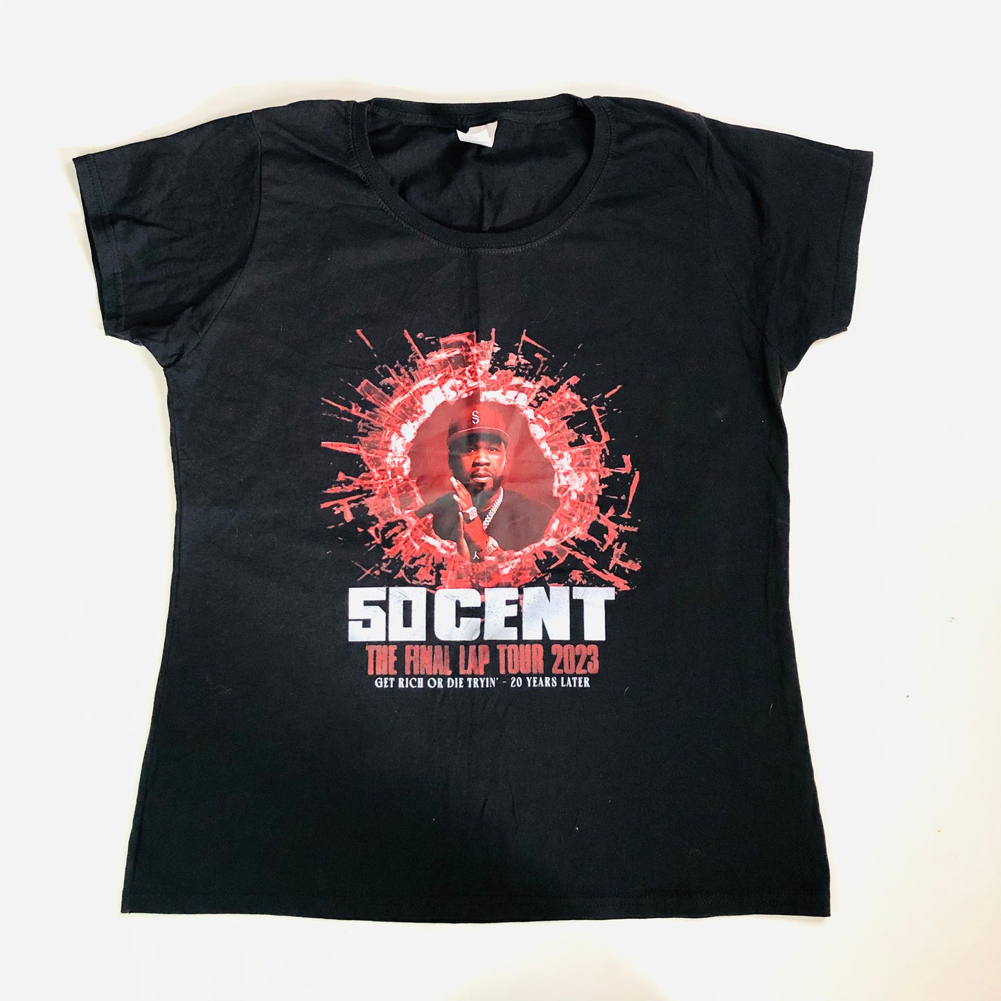 50 Cent T-Shirt Ladies Black The Final Lap Tour 2023 Size Large NEW