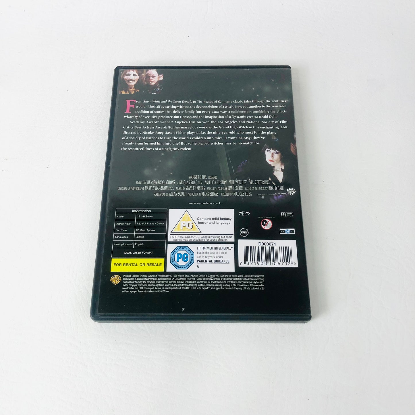 The Witches (DVD, 1990 / 2005) Roald Dahl / Anjelica Huston Classic Movie