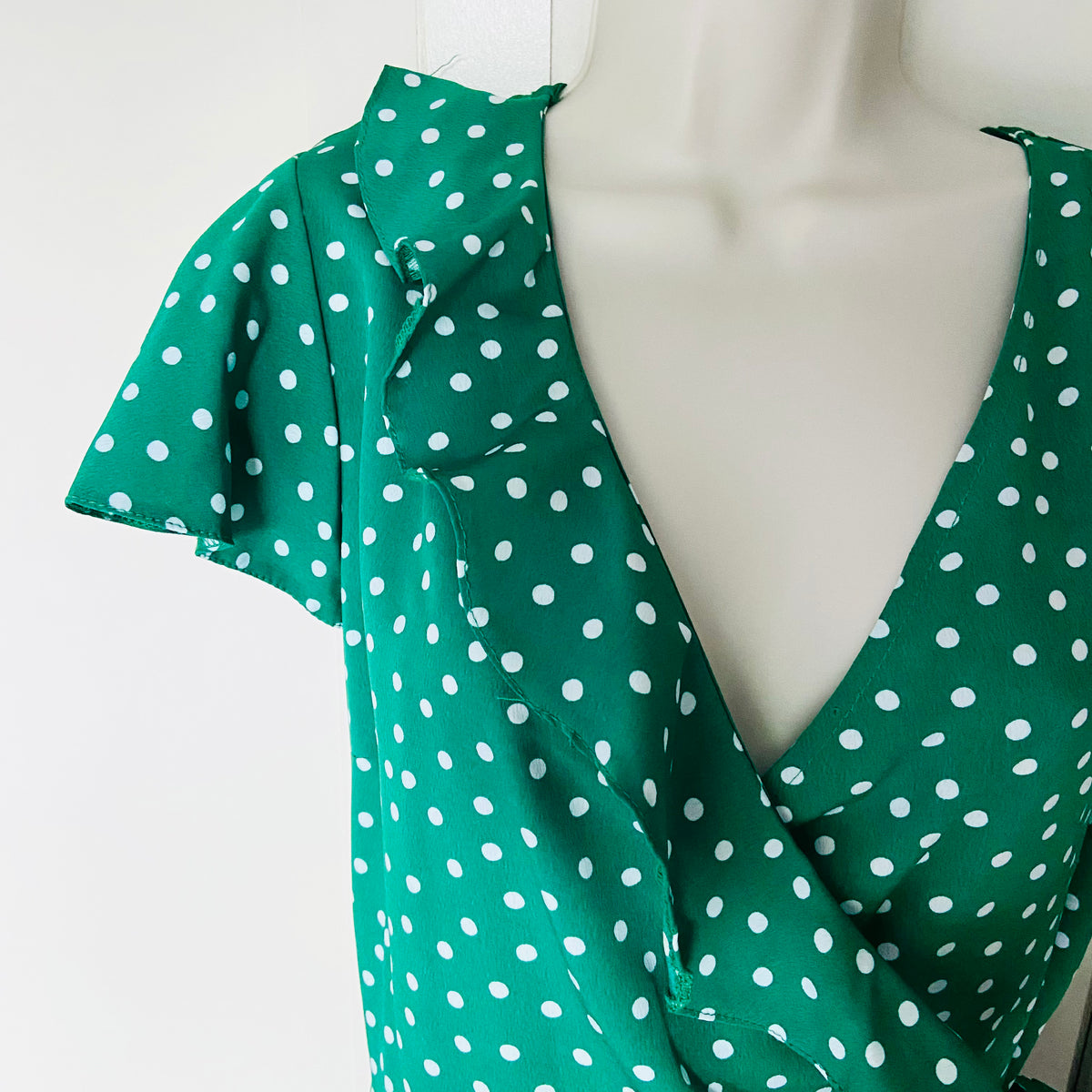Primark | Green Polka Dot | Wrap Summer Tea Dress | Short Flutter Sleeves | Plus Size 18