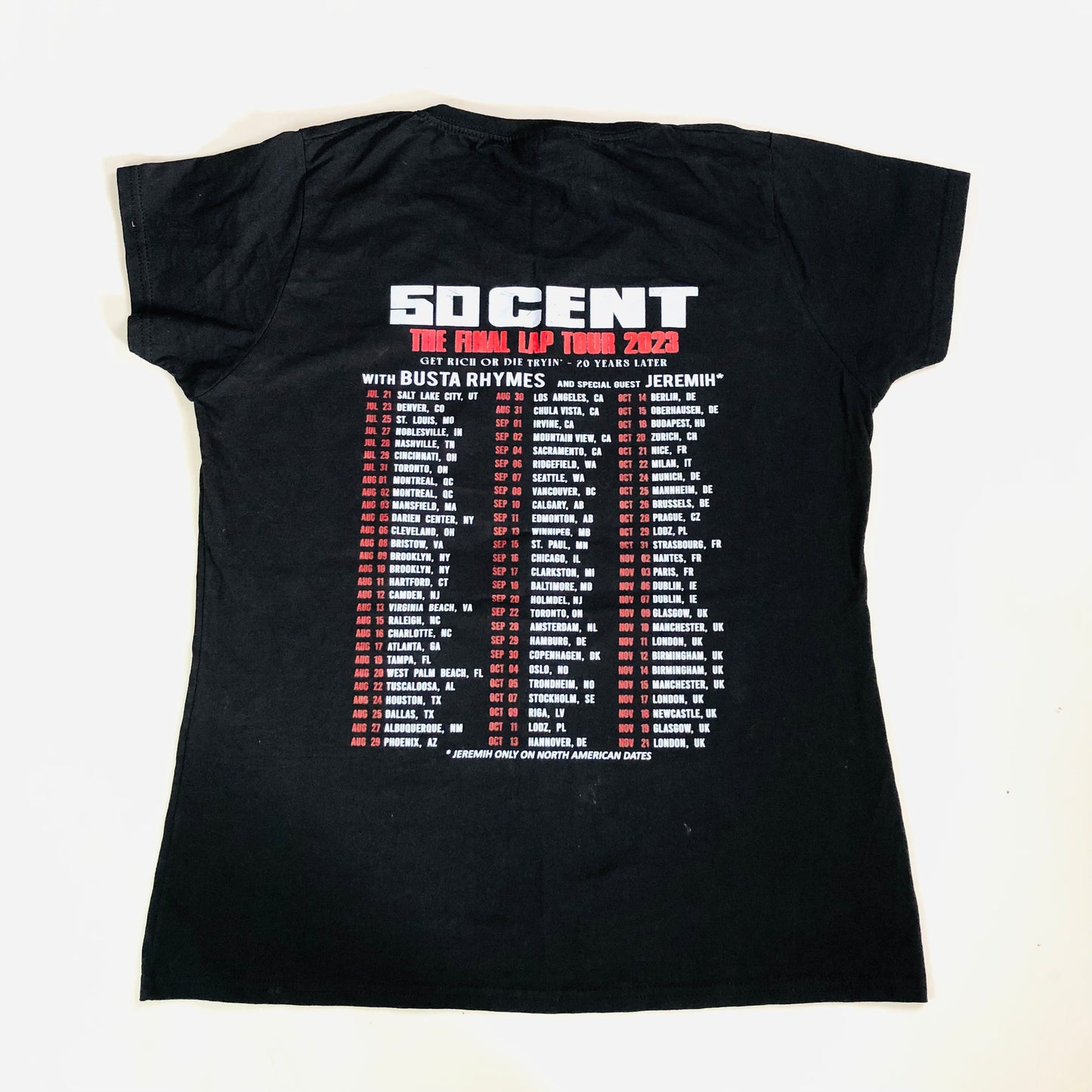 50 Cent T-Shirt Ladies Black The Final Lap Tour 2023 Size Large NEW