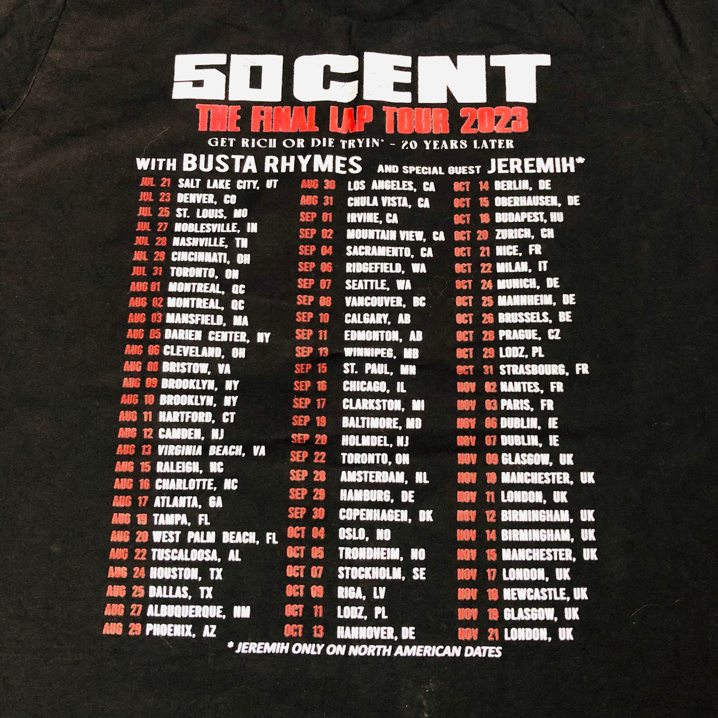 50 Cent T-Shirt Ladies Black The Final Lap Tour 2023 Size Large NEW