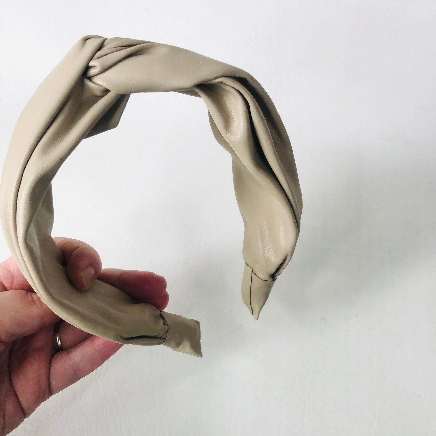 Chic Beige Vegan Faux Leather Knotted Headband | Quiet Luxury Style
