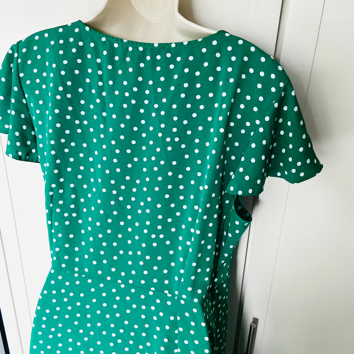 Primark | Green Polka Dot | Wrap Summer Tea Dress | Short Flutter Sleeves | Plus Size 18