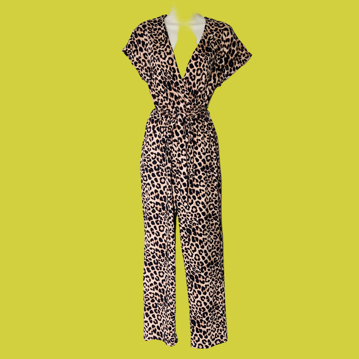 New Look | Leopard Print | Black & Brown | Short Sleeve Wrap Front Jumpsuit | Size 10
