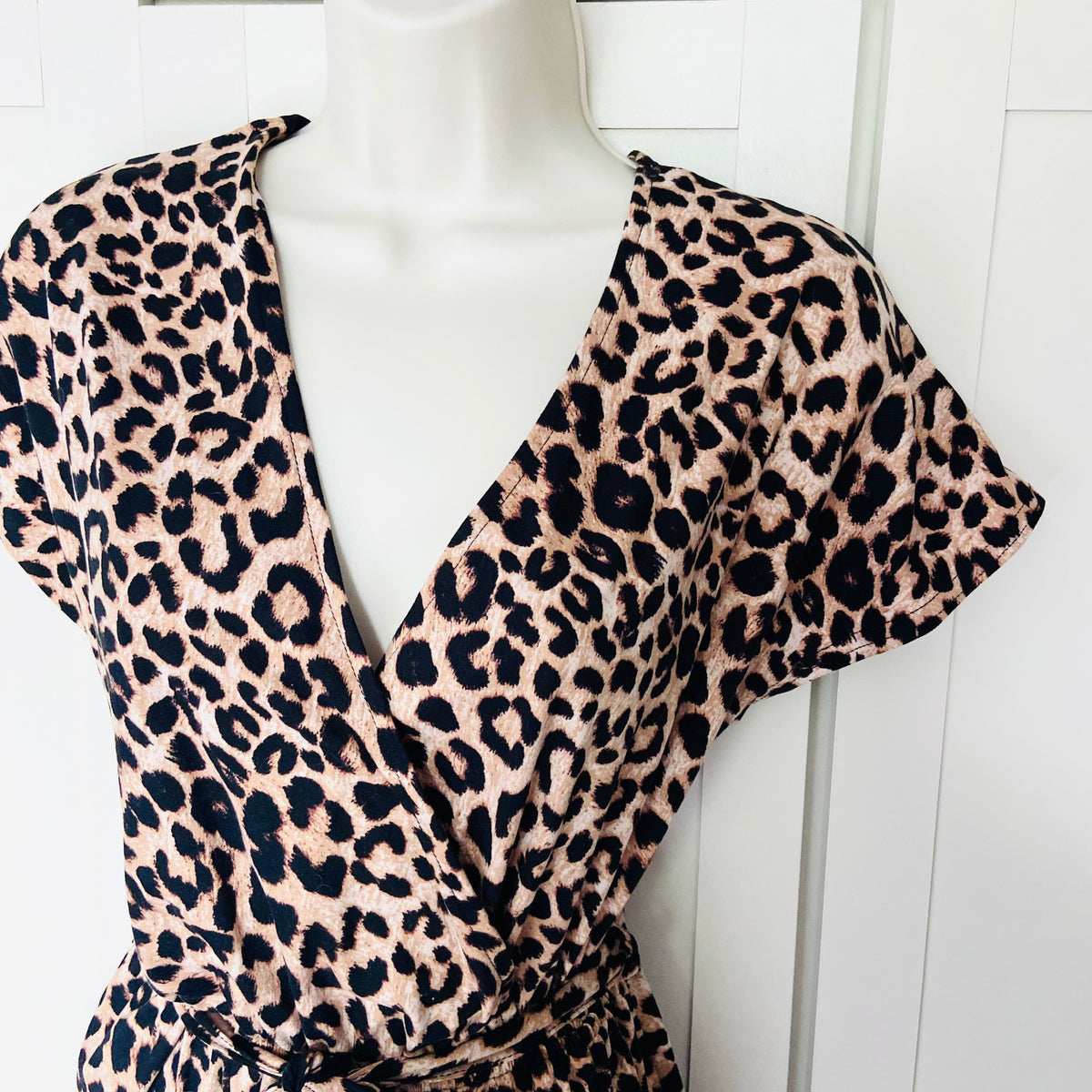 New Look | Leopard Print | Black & Brown | Short Sleeve Wrap Front Jumpsuit | Size 10
