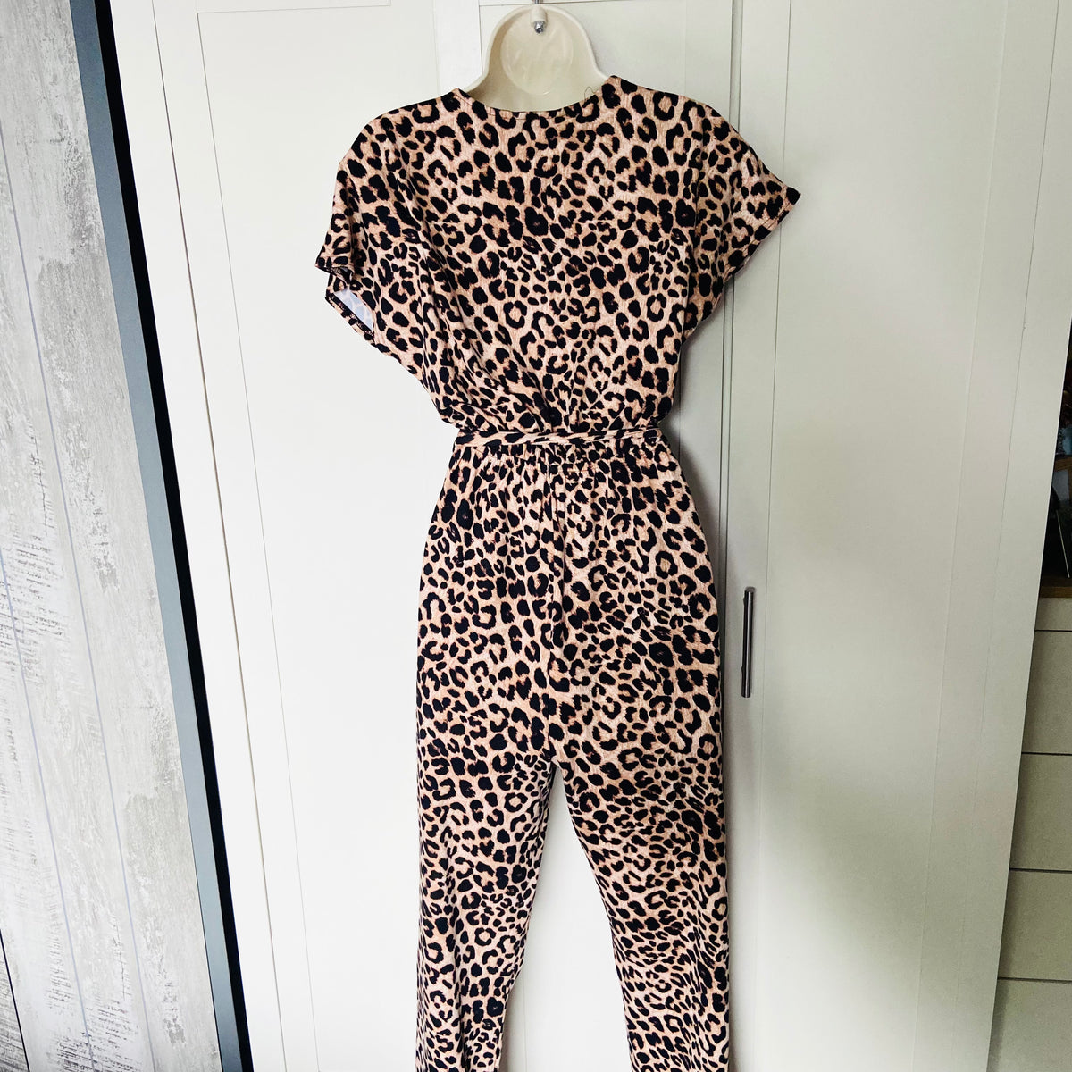 New Look | Leopard Print | Black & Brown | Short Sleeve Wrap Front Jumpsuit | Size 10