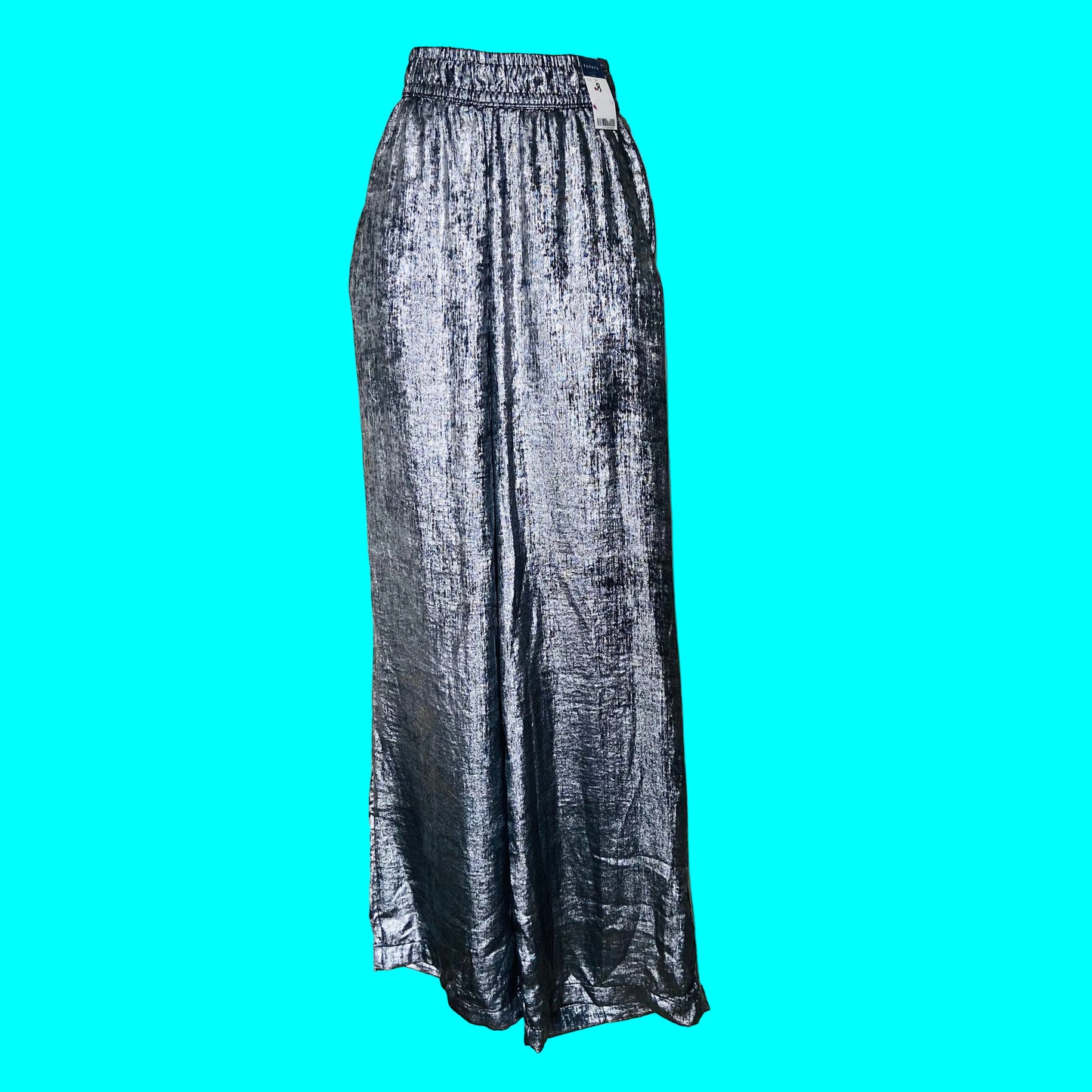 Papaya | Metallic Silver | Ladies Wide Leg Trousers | Size 8 | NEW | Disco Chic Festival