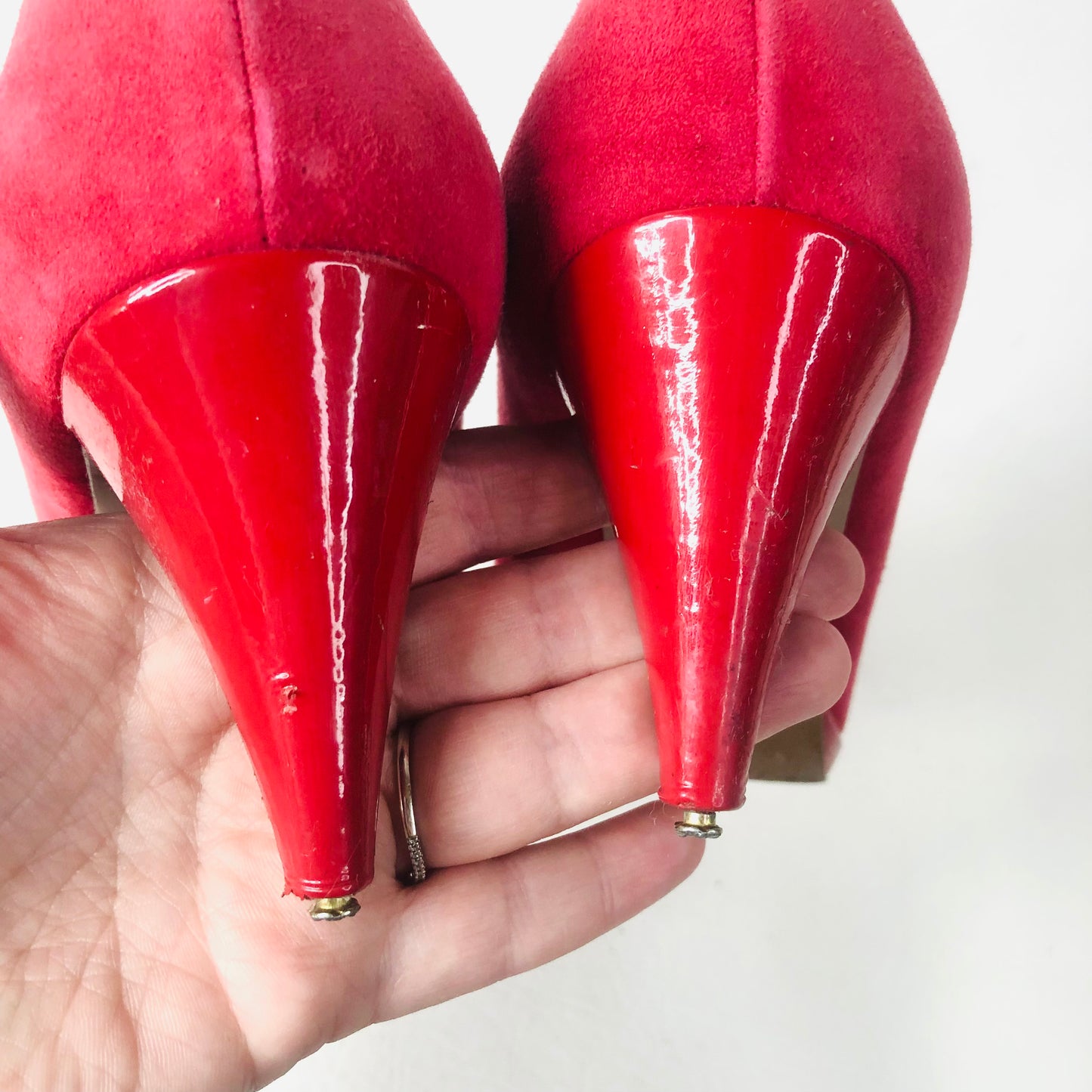 HOBBS Red Court Shoes Heels Size 5 (38) Suede & Leather Occasion Wedding Races