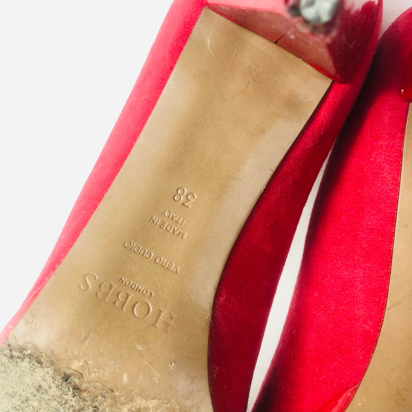 HOBBS Red Court Shoes Heels Size 5 (38) Suede & Leather Occasion Wedding Races