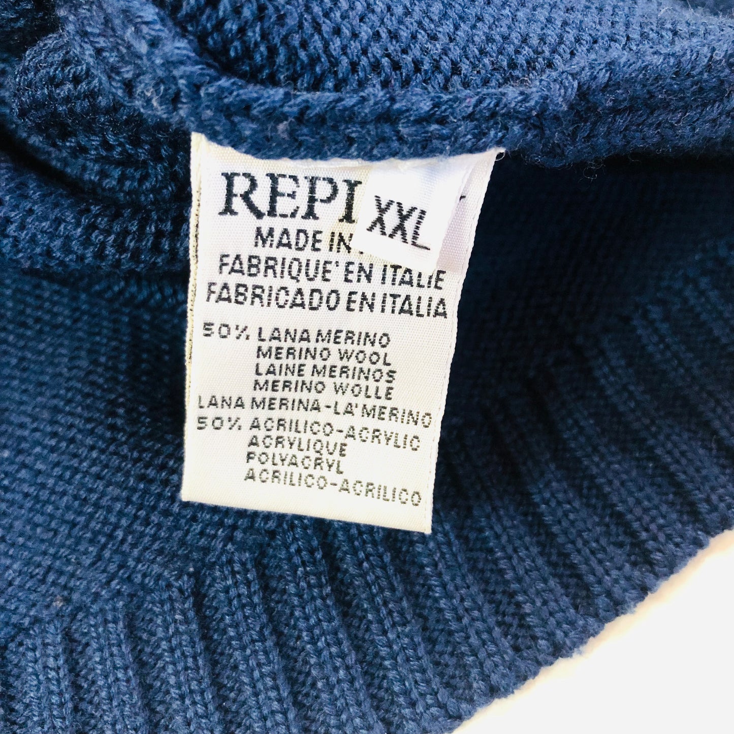 Replay Merino Wool Blend Navy Blue 1/4 Zip Knit Jumper – Size XXL