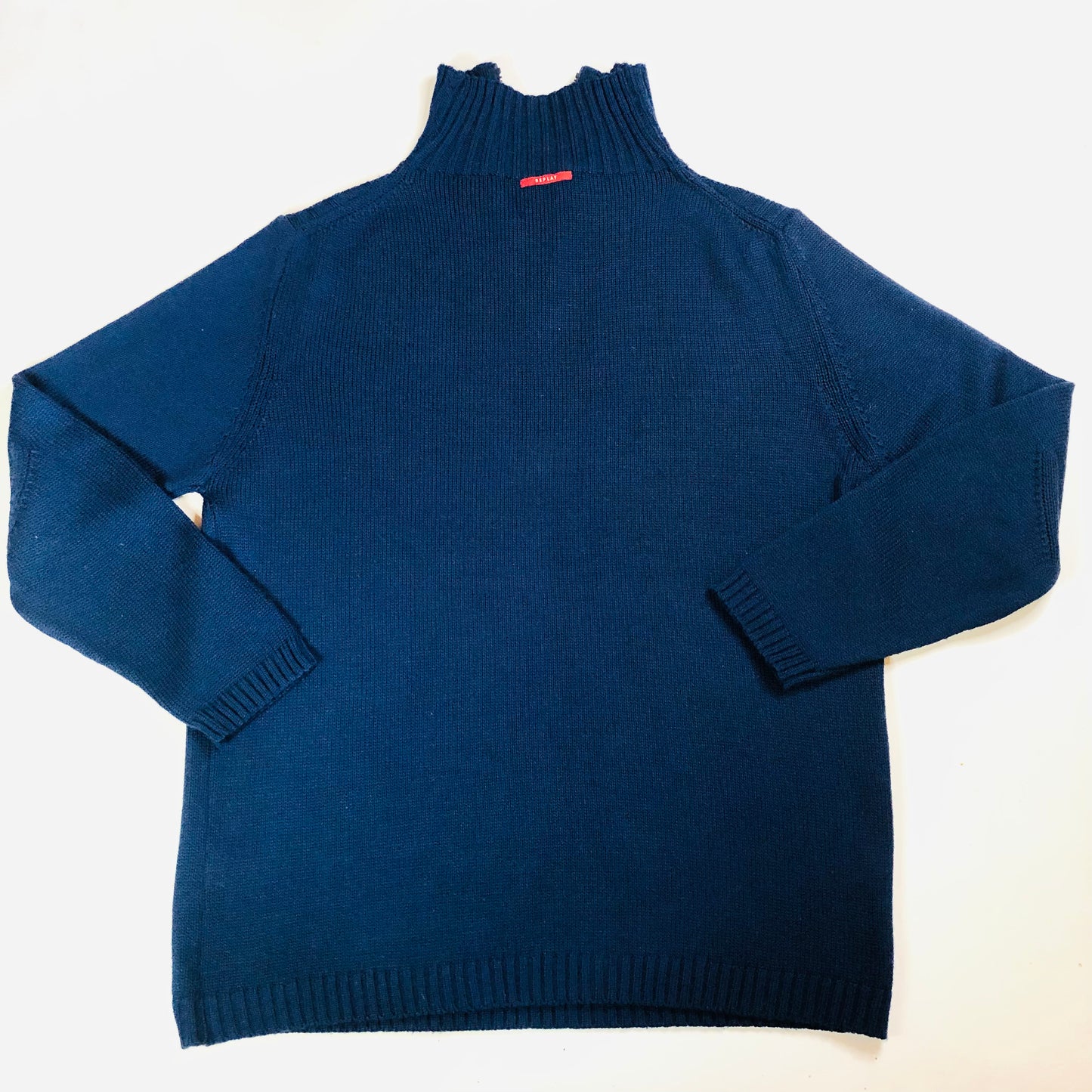 Replay Merino Wool Blend Navy Blue 1/4 Zip Knit Jumper – Size XXL