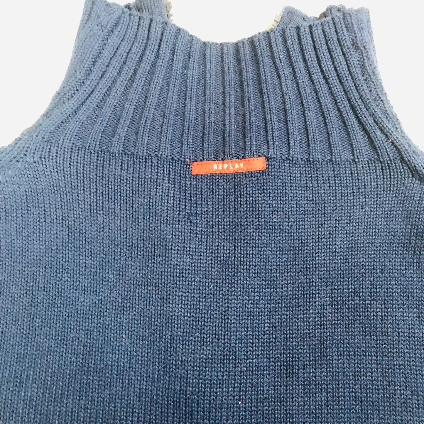 Replay Merino Wool Blend Navy Blue 1/4 Zip Knit Jumper – Size XXL