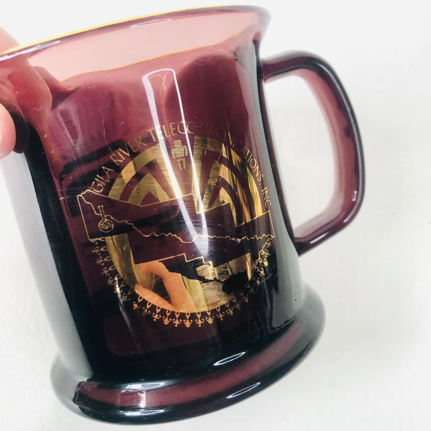 Culver Gila River Telecommunications Inc. Rare Purple Amethyst Glass Coffee Mug Made In USA