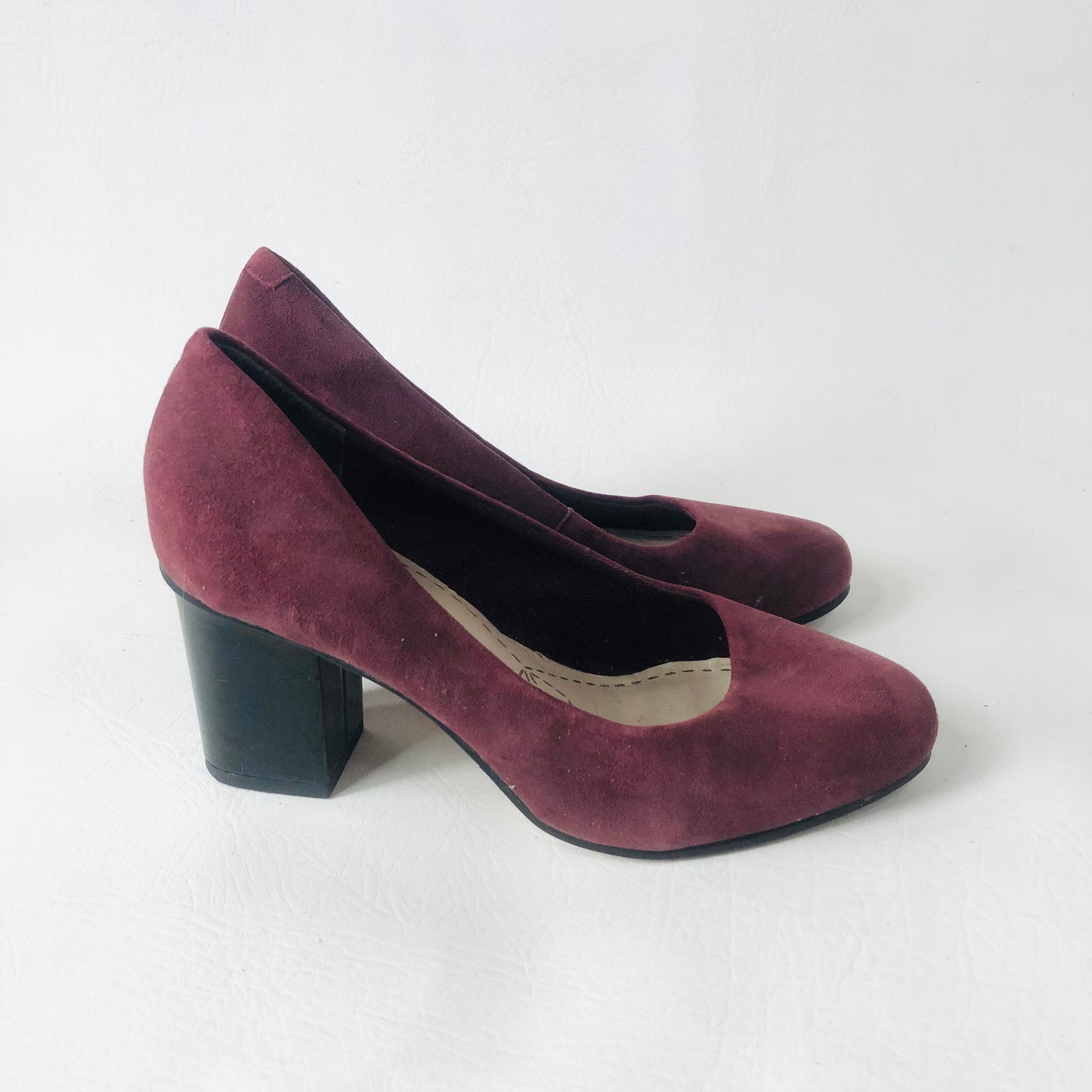 Clarks Aldwych Park Size UK 3 Suede Leather Court Shoes Block Heel Burgundy