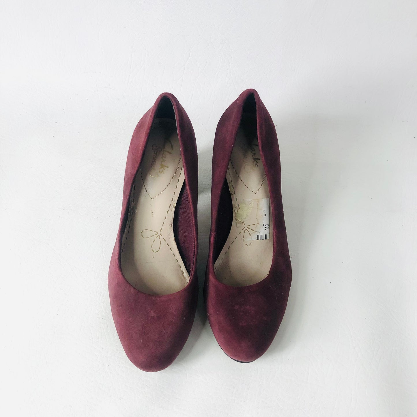 Clarks Aldwych Park Size UK 3 Suede Leather Court Shoes Block Heel Burgundy