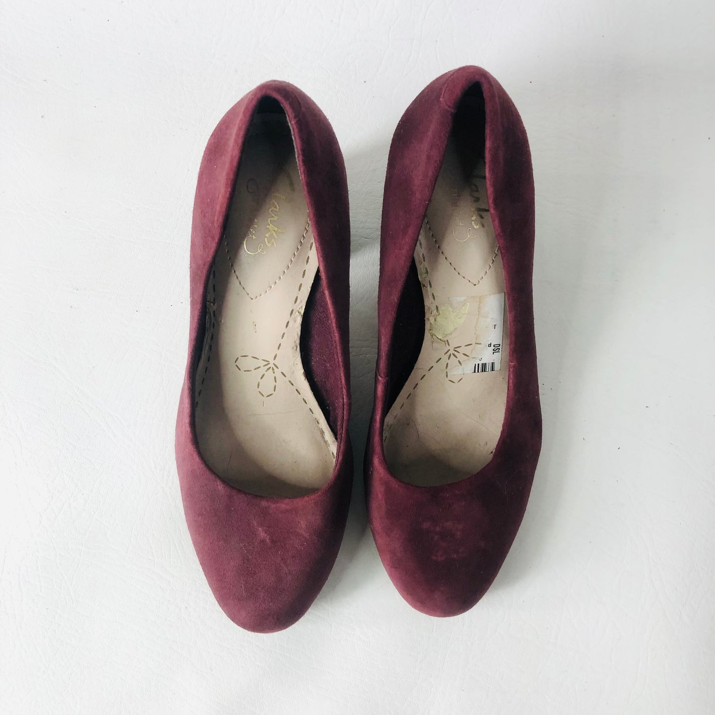 Clarks Aldwych Park Size UK 3 Suede Leather Court Shoes Block Heel Burgundy