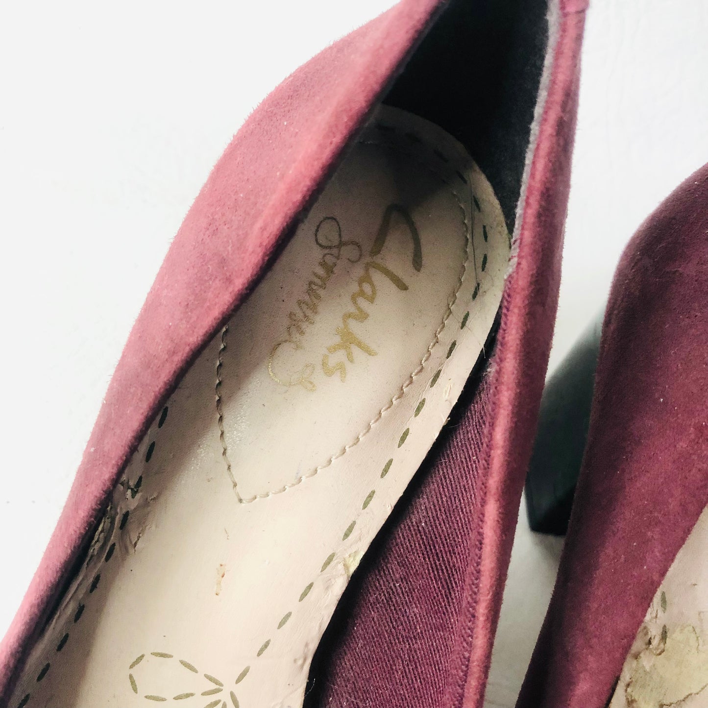 Clarks Aldwych Park Size UK 3 Suede Leather Court Shoes Block Heel Burgundy