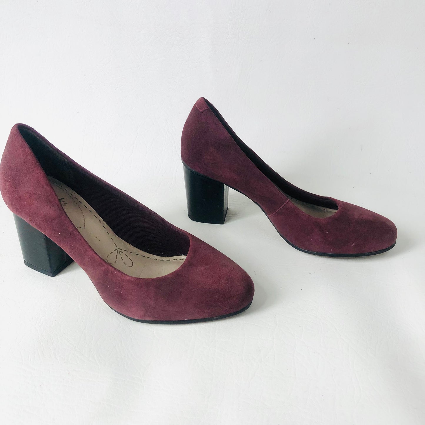 Clarks Aldwych Park Size UK 3 Suede Leather Court Shoes Block Heel Burgundy