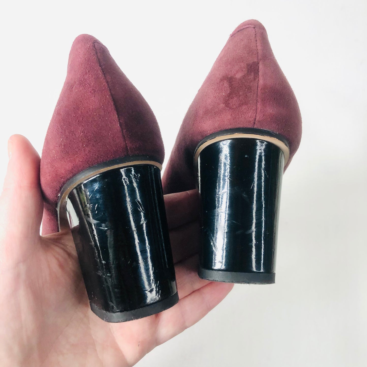 Clarks Aldwych Park Size UK 3 Suede Leather Court Shoes Block Heel Burgundy