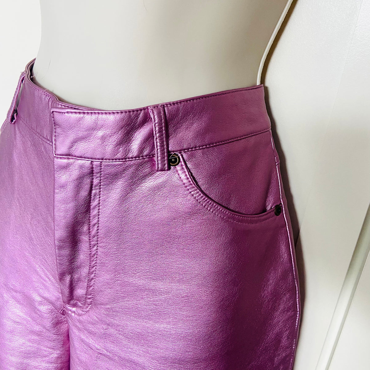Metallic Pink | Faux Leather Jeans Trousers | Primark | Size 10 | Barbiecore Y2K Festival Party