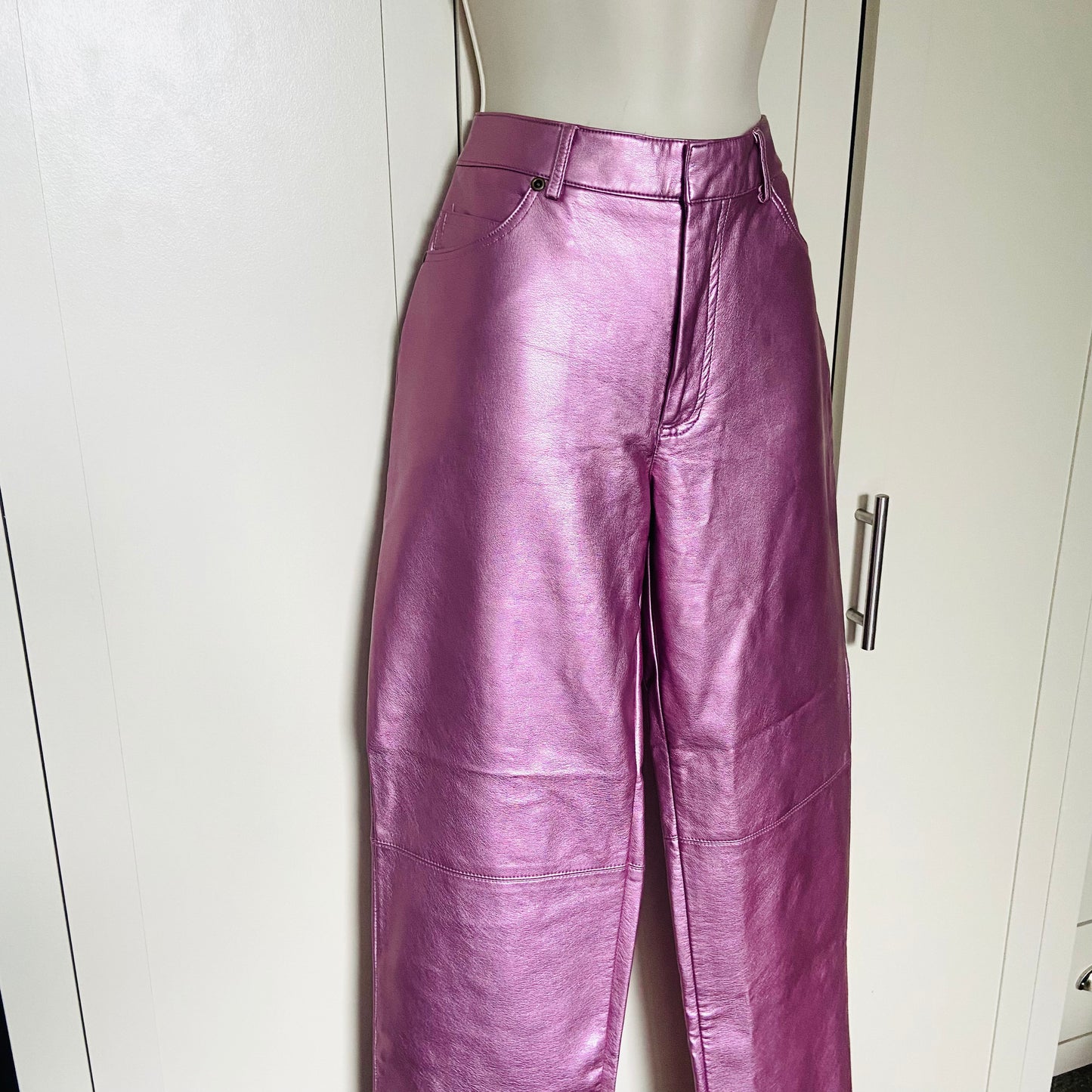 Metallic Pink | Faux Leather Jeans Trousers | Primark | Size 10 | Barbiecore Y2K Festival Party