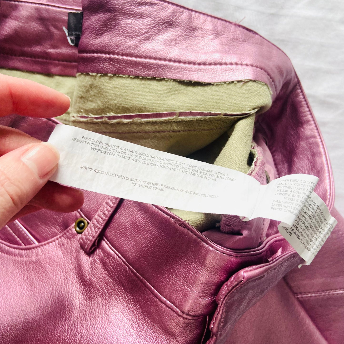 Metallic Pink | Faux Leather Jeans Trousers | Primark | Size 10 | Barbiecore Y2K Festival Party