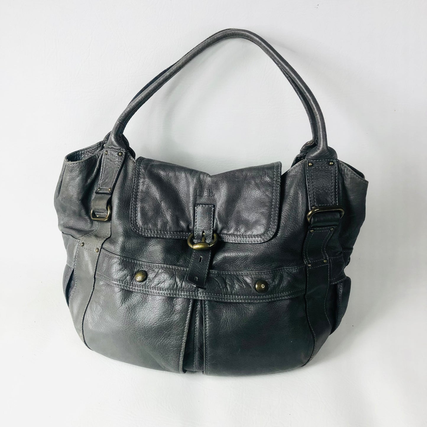 Luella Designer Ladies Large Grey Tote Handbag Soft 100% Leather Bucket Bag