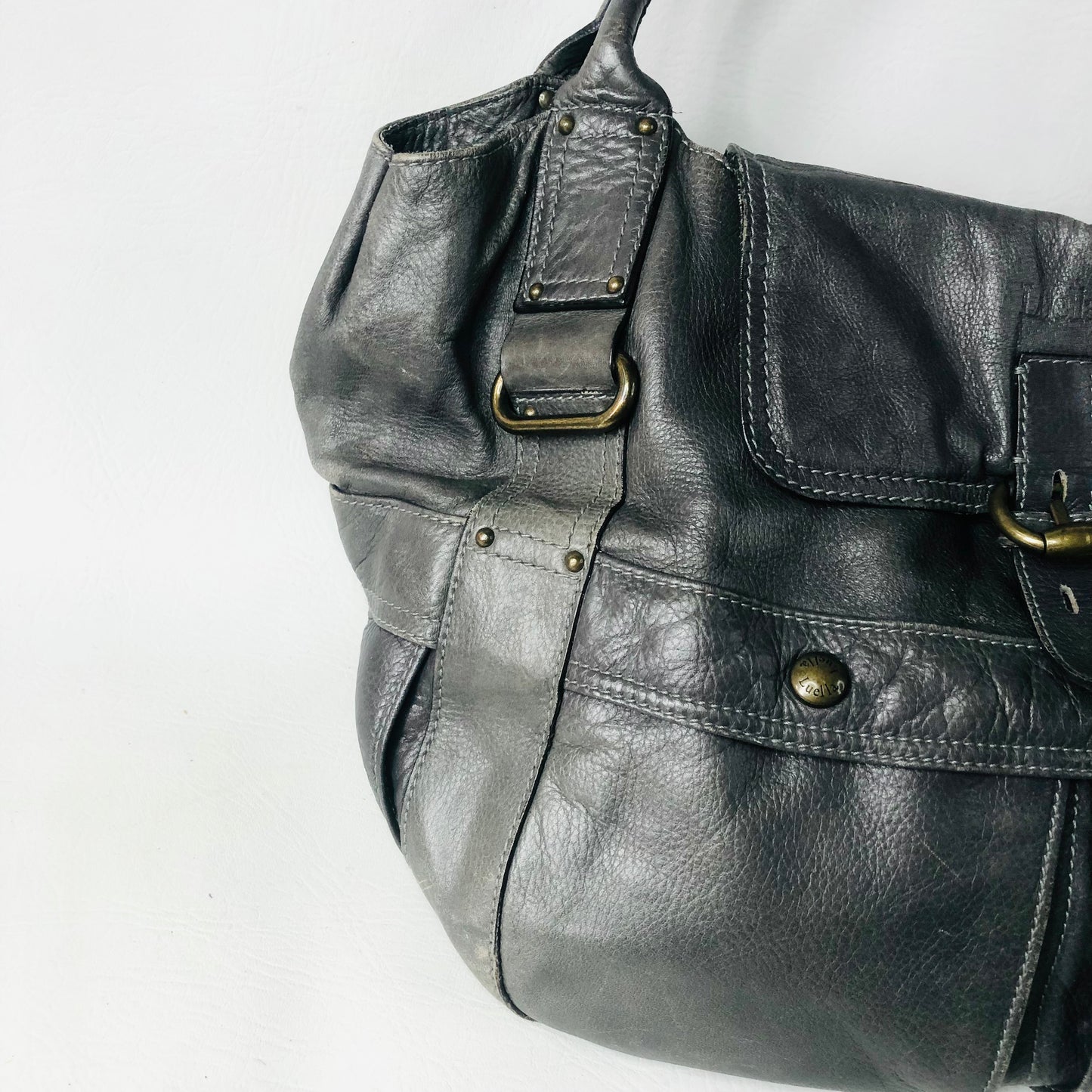 Luella Designer Ladies Large Grey Tote Handbag Soft 100% Leather Bucket Bag