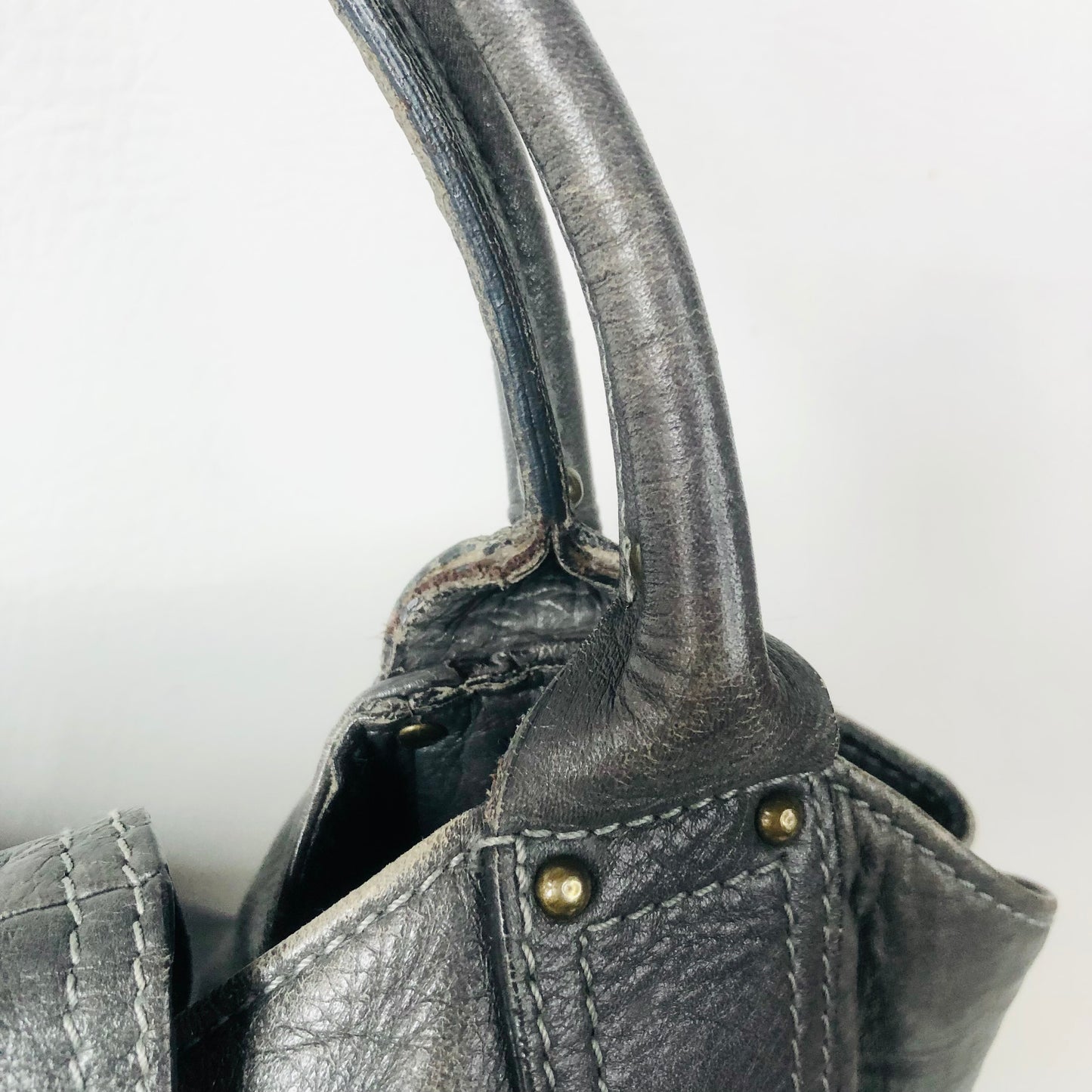 Luella Designer Ladies Large Grey Tote Handbag Soft 100% Leather Bucket Bag