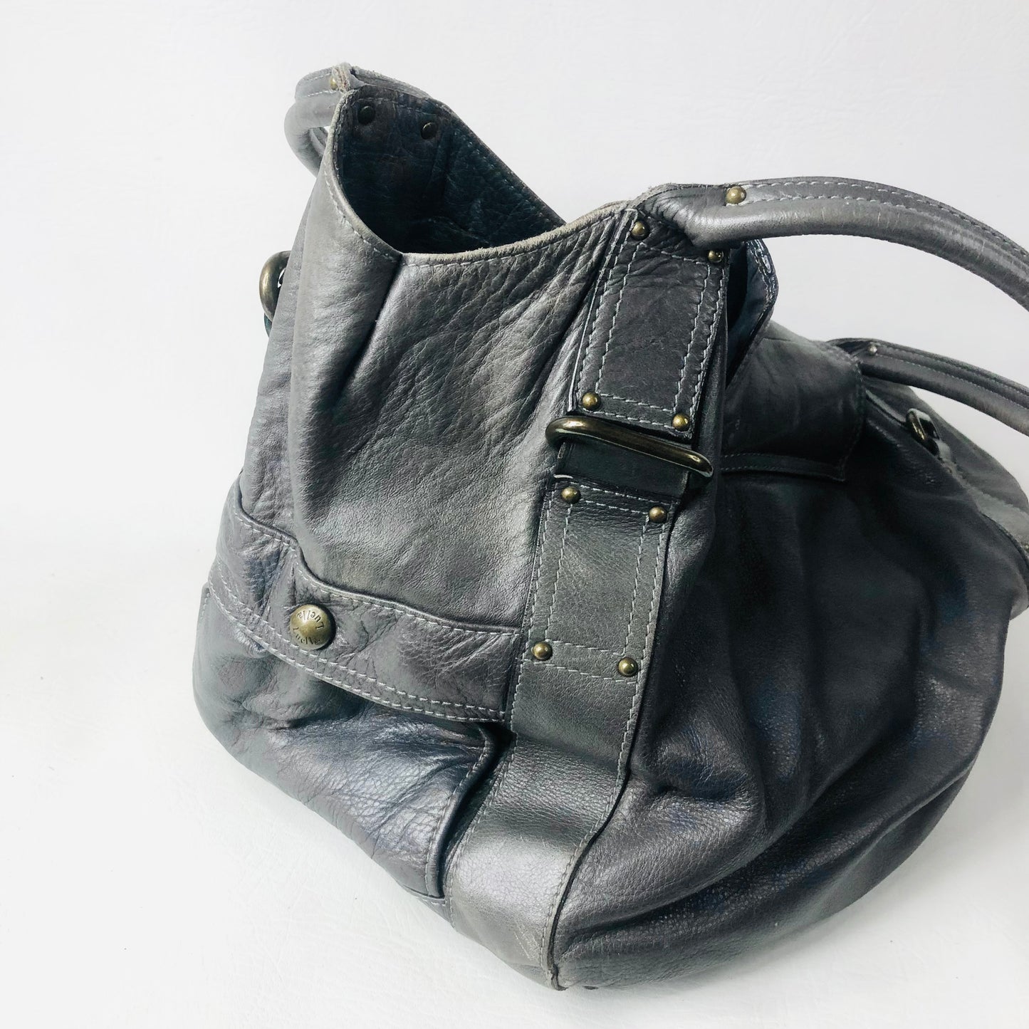 Luella Designer Ladies Large Grey Tote Handbag Soft 100% Leather Bucket Bag