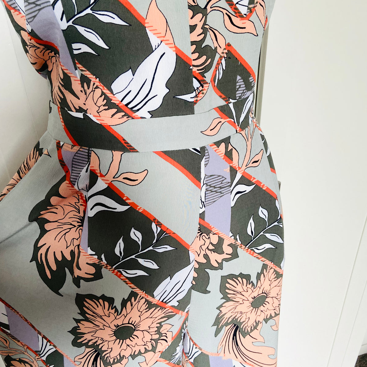 River Island | Sage Green | Floral Skinny Leg Jumpsuit | Size 10 | Boho Chic Festival 70's Revival