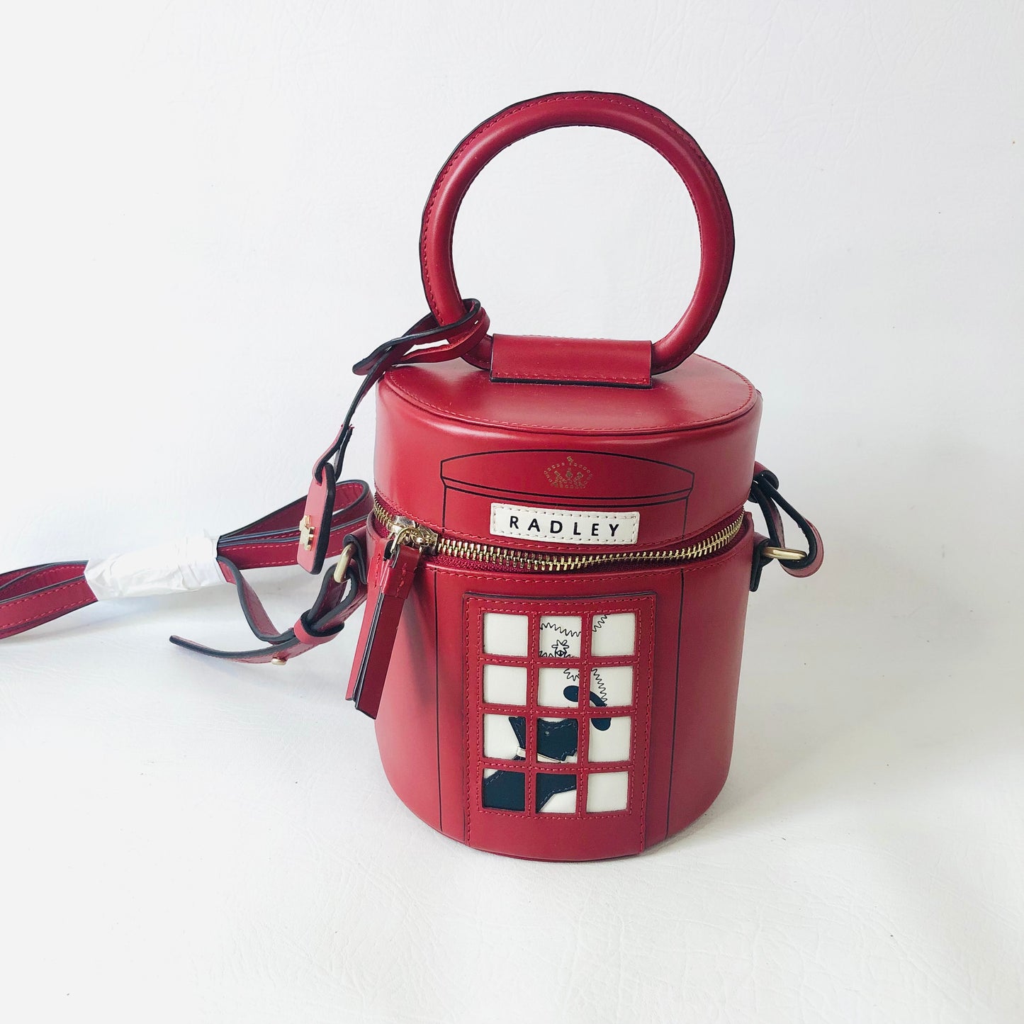 Radley Dog and Bone Telephone Box Red Leather Crossbody Barrel Bag New no Tags Rare
