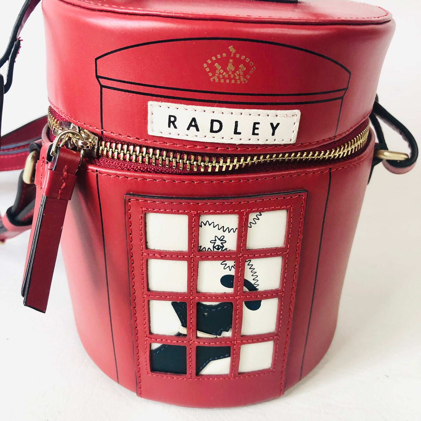 Radley Dog and Bone Telephone Box Red Leather Crossbody Barrel Bag New no Tags Rare
