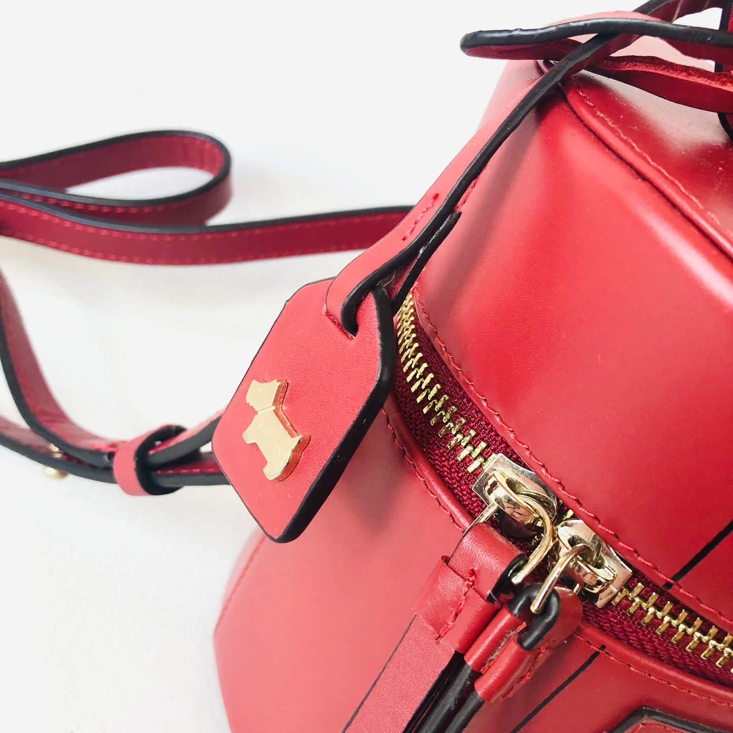 Radley Dog and Bone Telephone Box Red Leather Crossbody Barrel Bag New no Tags Rare