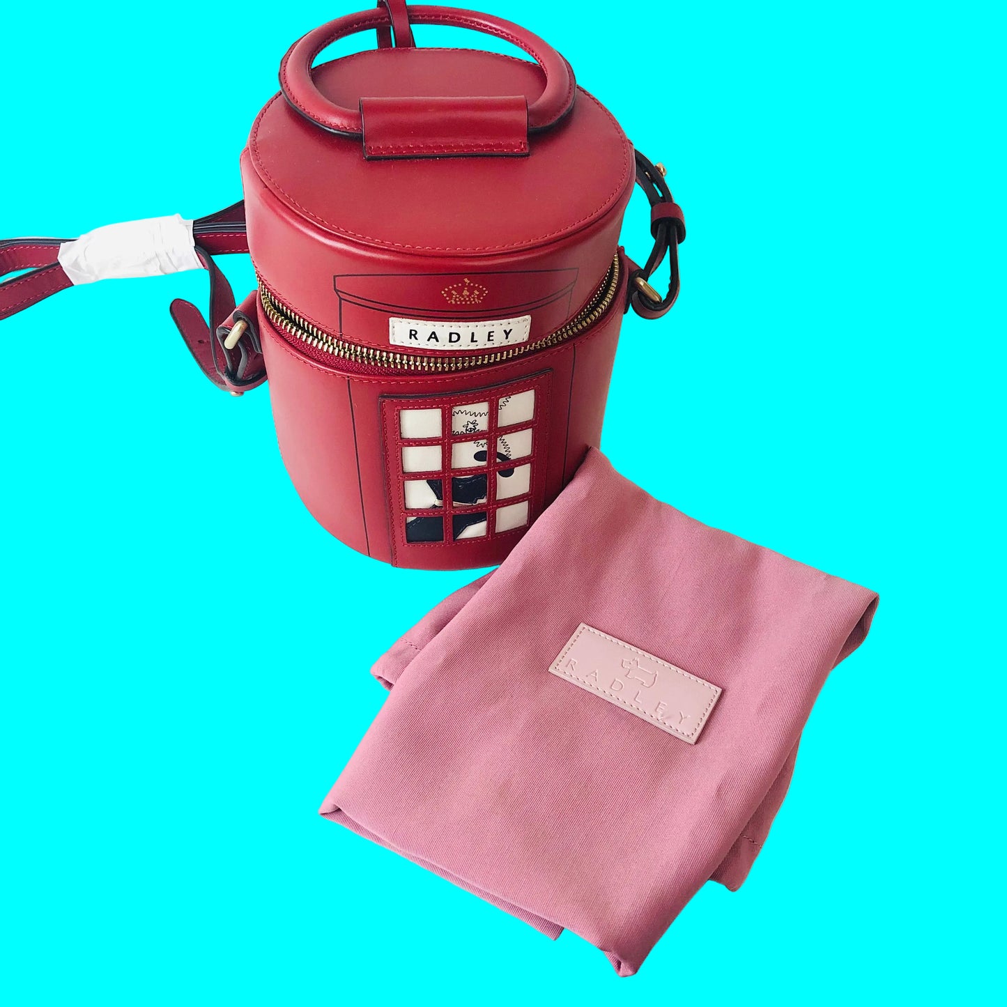 Radley Dog and Bone Telephone Box Red Leather Crossbody Barrel Bag New no Tags Rare