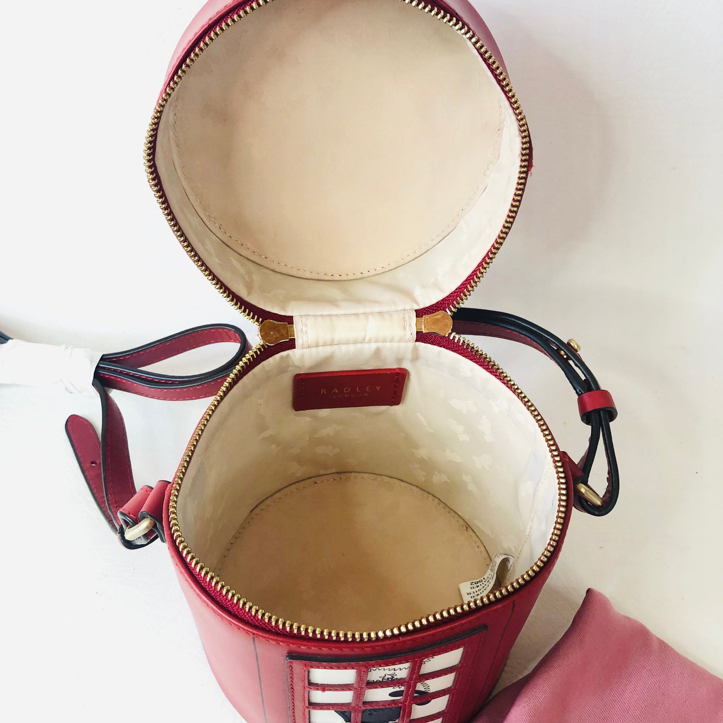 Radley Dog and Bone Telephone Box Red Leather Crossbody Barrel Bag New no Tags Rare
