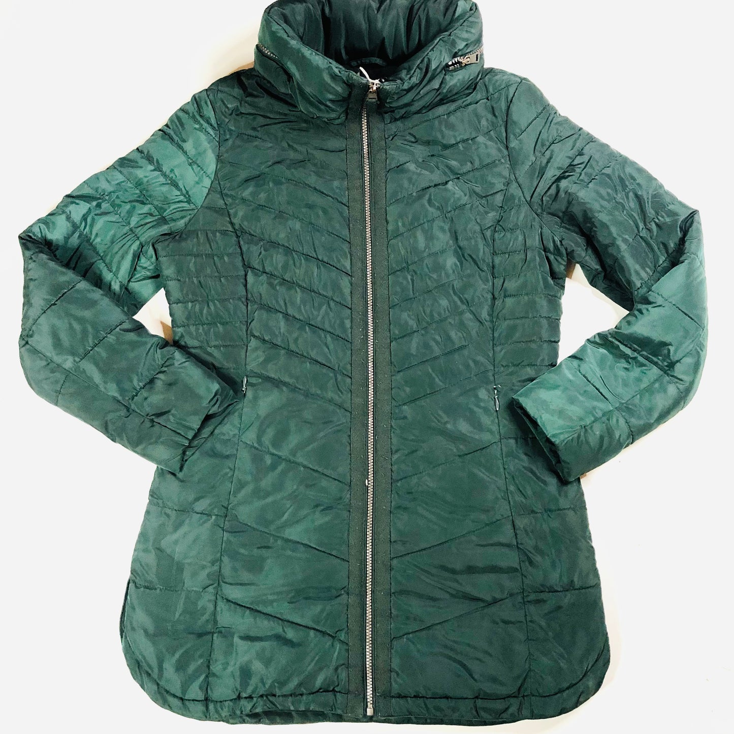 Next Ladies Dark Green Padded Winter Coat With Concealed Hood Size 10