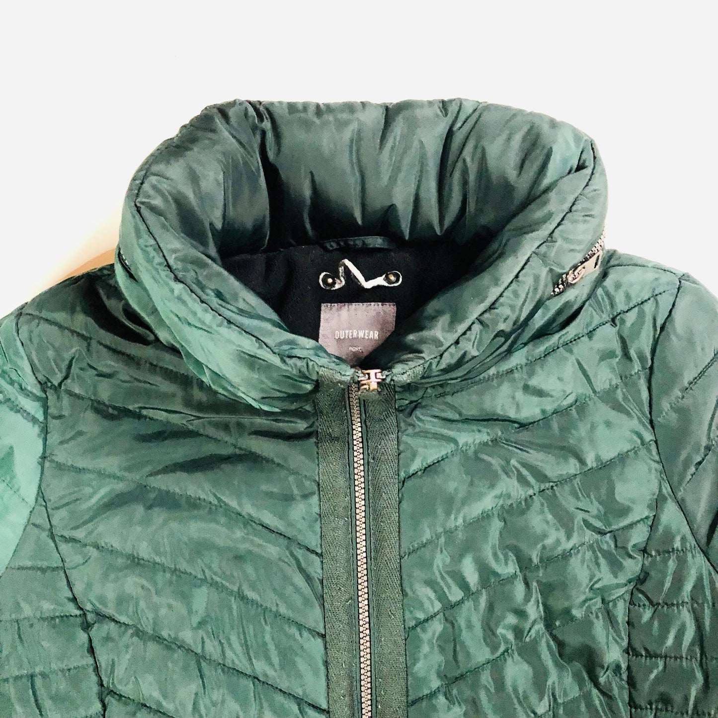 Next Ladies Dark Green Padded Winter Coat With Concealed Hood Size 10