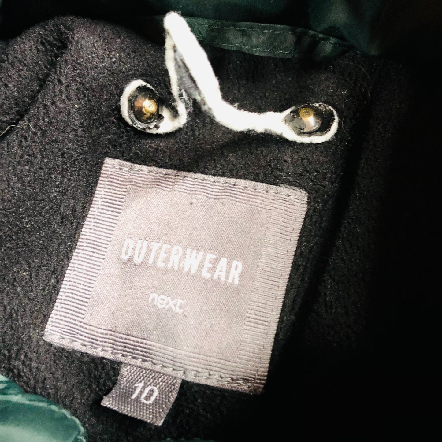 Next Ladies Dark Green Padded Winter Coat With Concealed Hood Size 10
