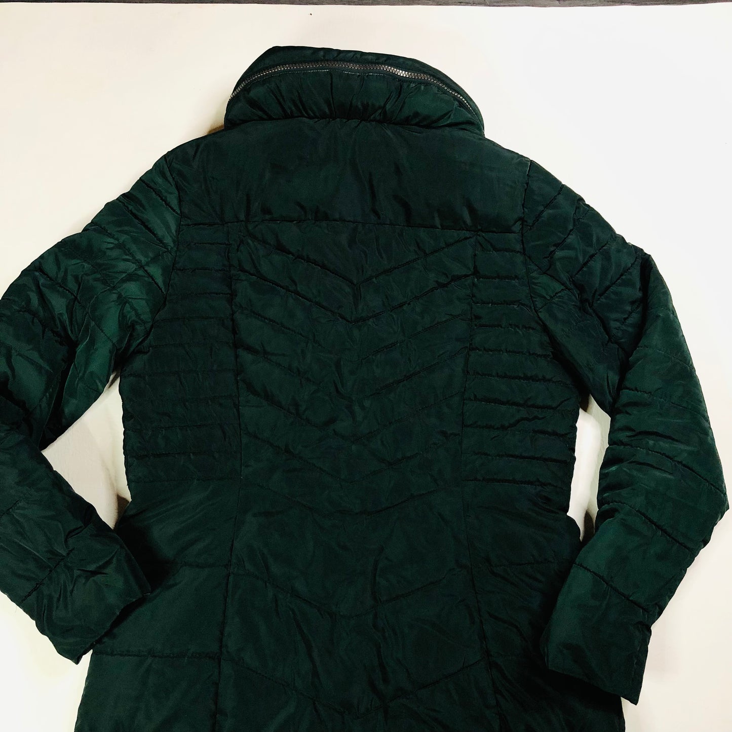 Next Ladies Dark Green Padded Winter Coat With Concealed Hood Size 10
