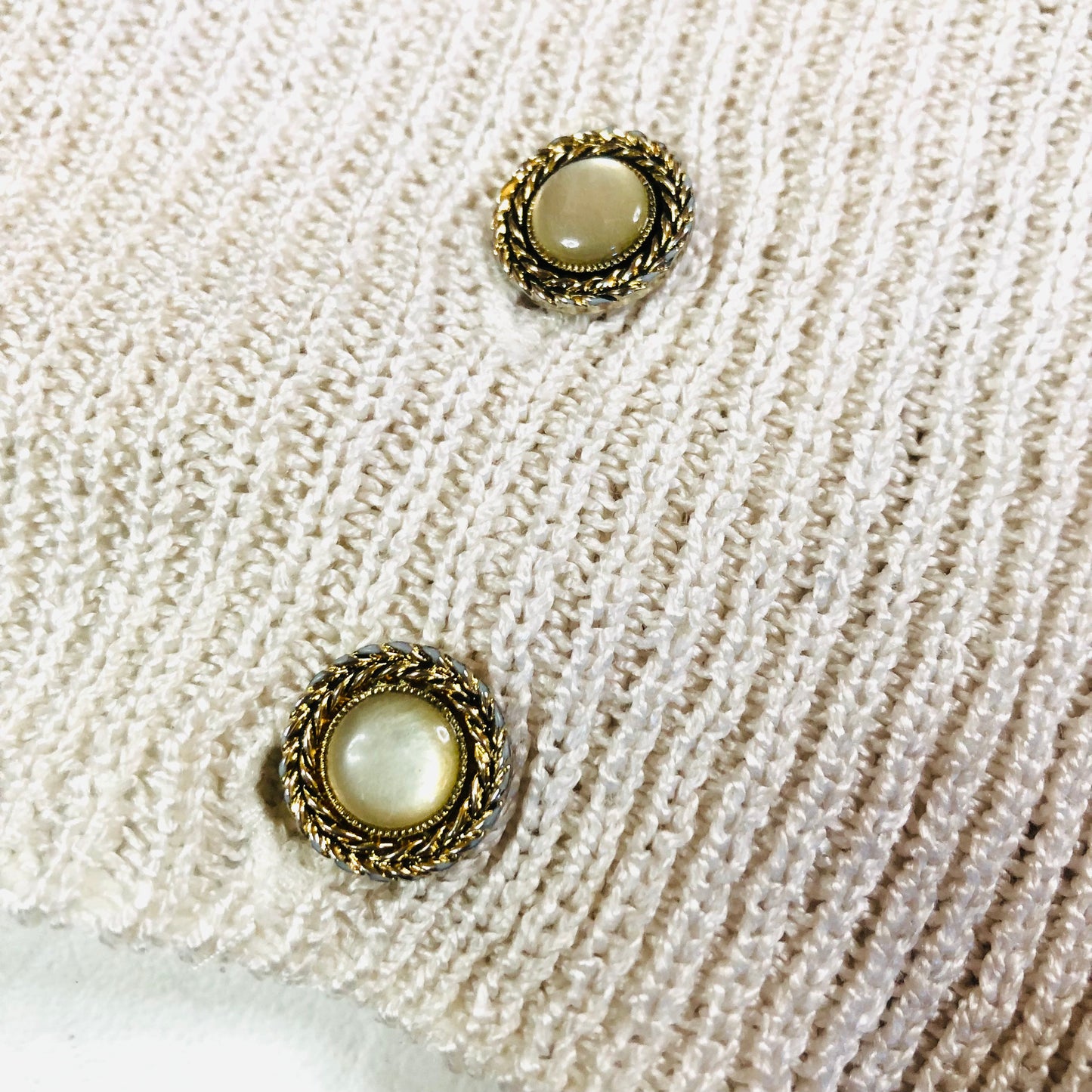 St Michaels by Marks & Spencer Vintage Cream Knit Cardigan Gold Buttons Size 16