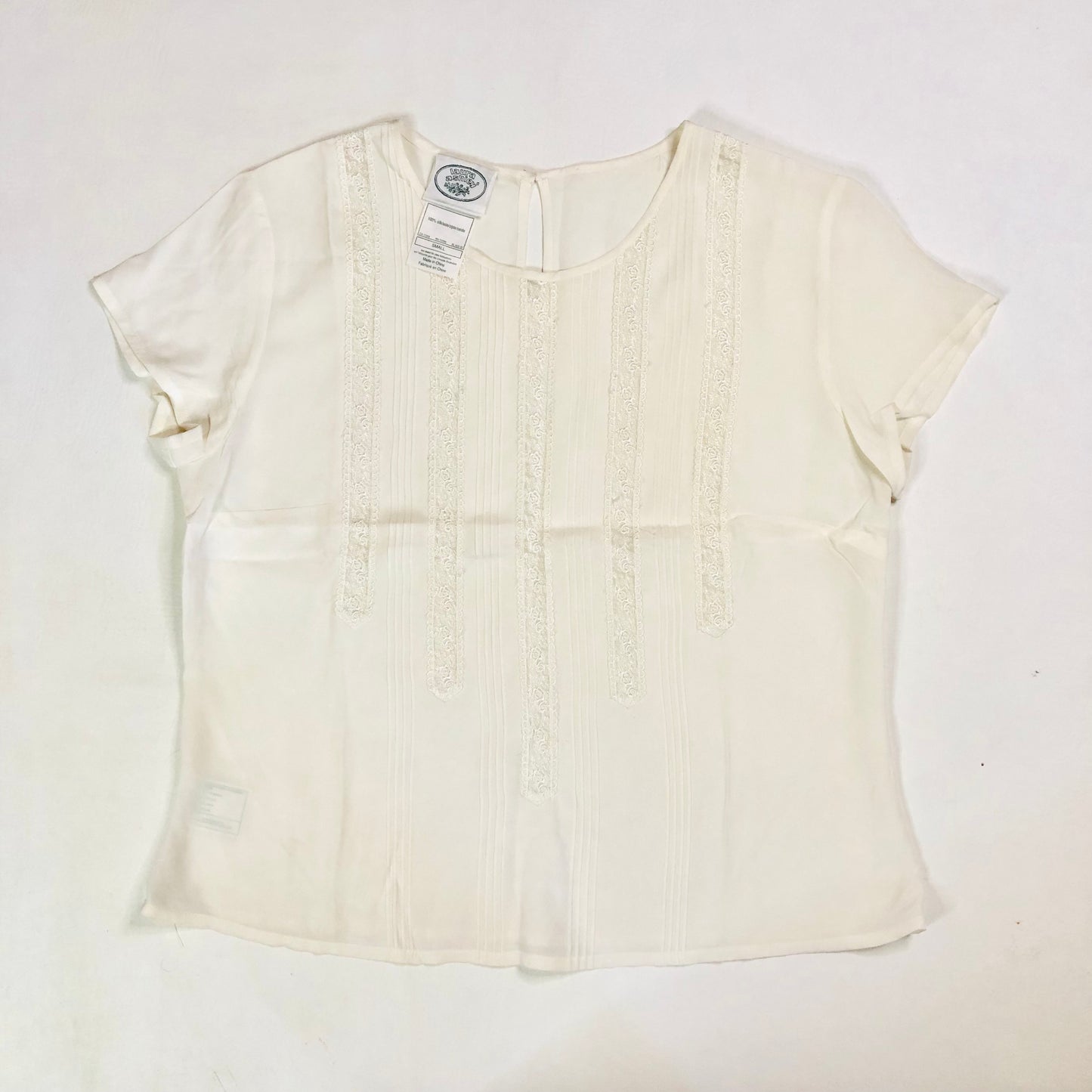 Laura Ashley 100% Silk Cream Vintage Blouse With Lace Detail Size Small