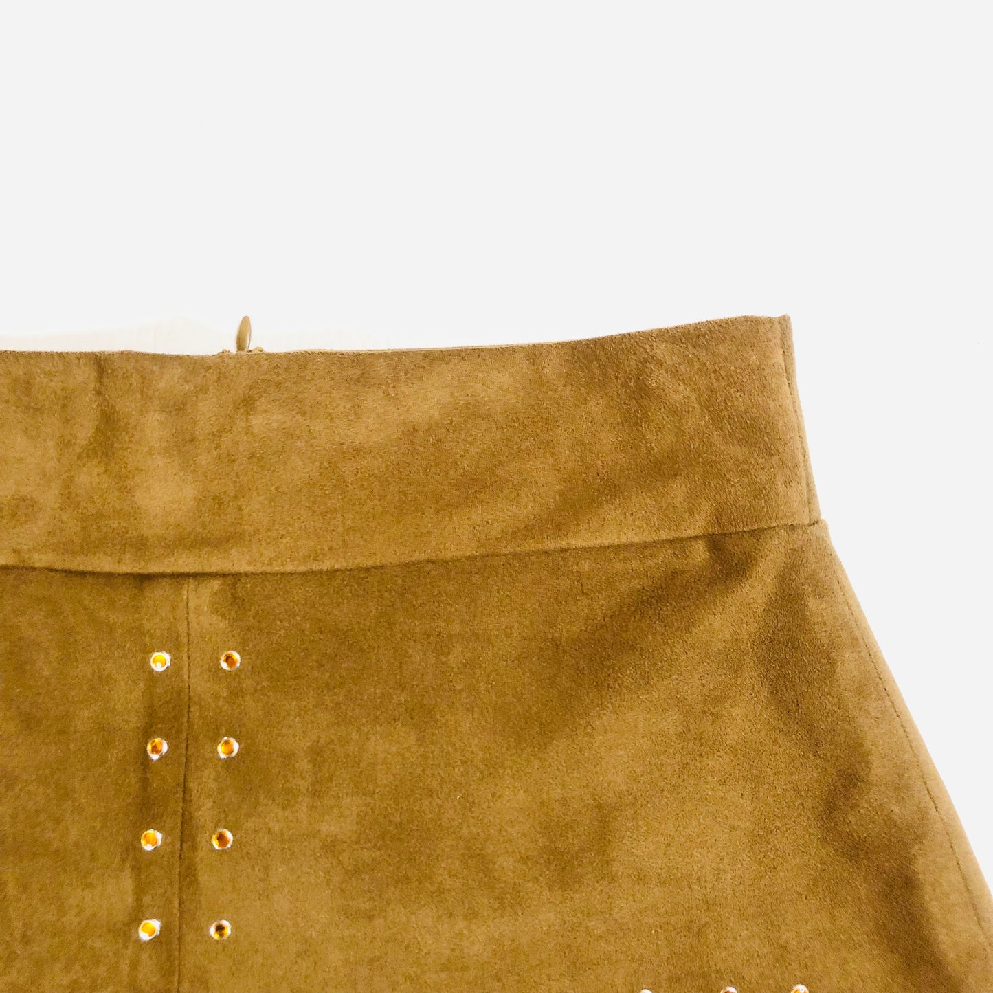 Zara Tan Faux Suede 1970's Style A-Line Mini Skirt Stud Detail Size Medium