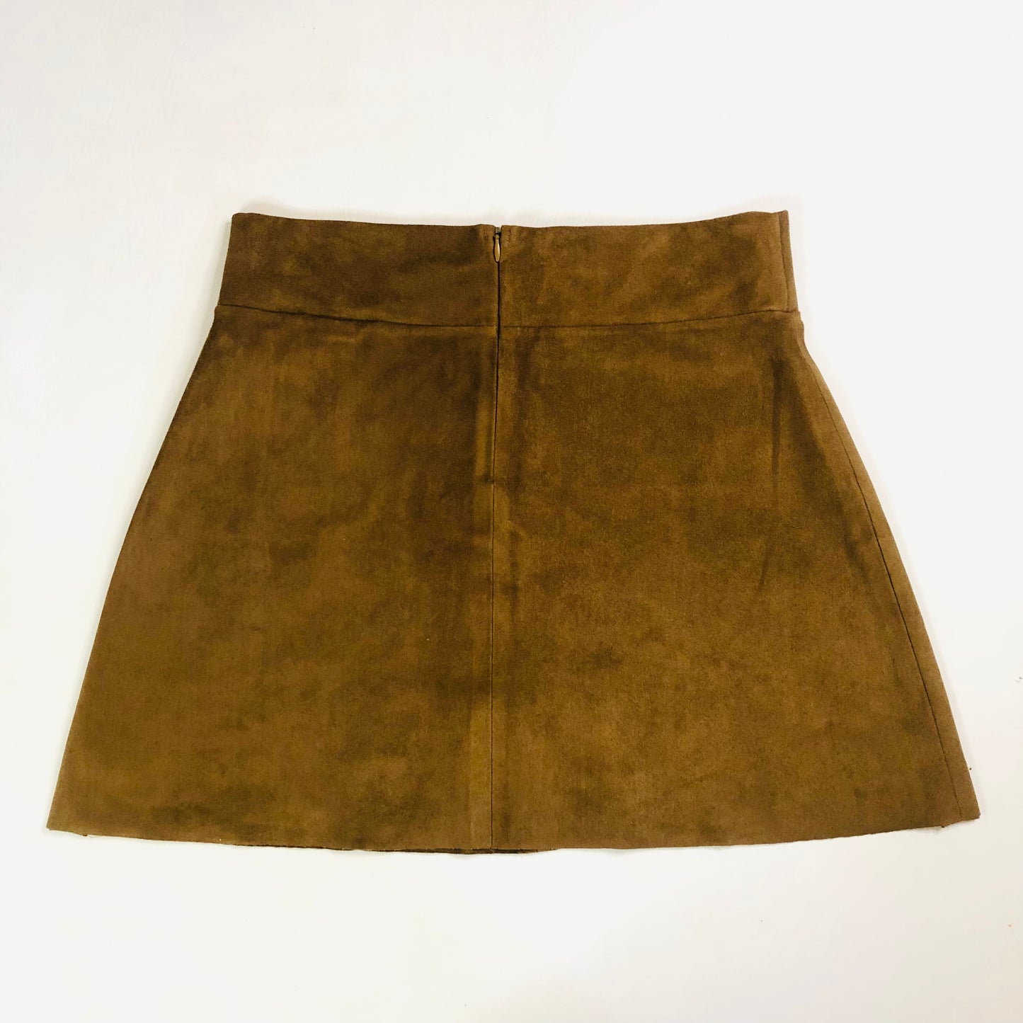 Zara Tan Faux Suede 1970's Style A-Line Mini Skirt Stud Detail Size Medium