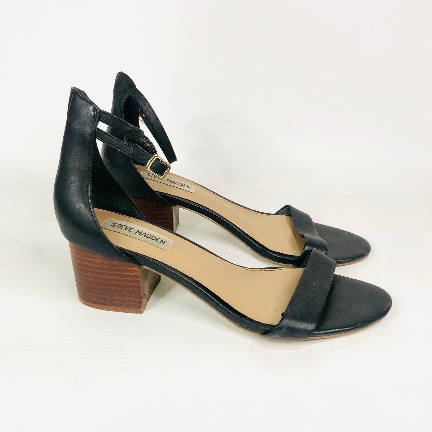 Steve Madden Irenee Black & Brown Leather Ankle Strap Open Toe Sandal Size 6 (39)