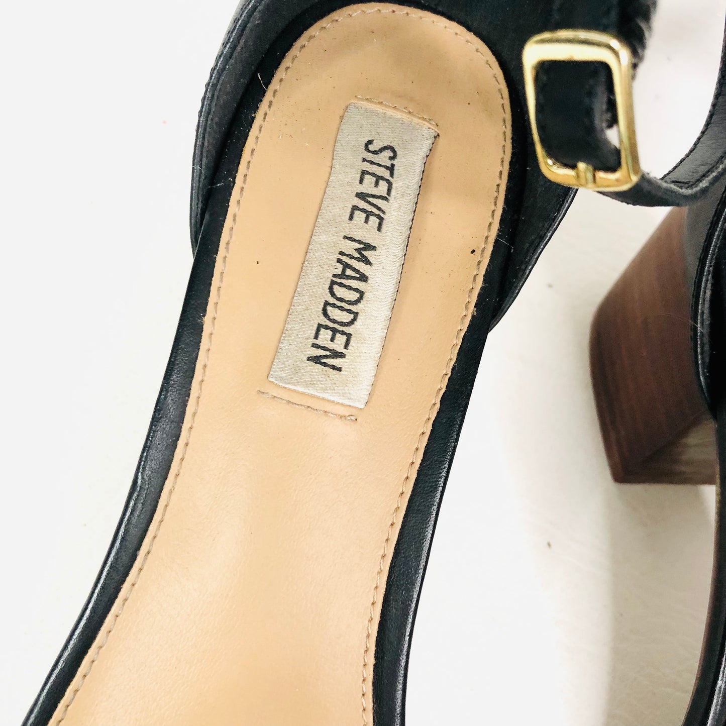 Steve Madden Irenee Black & Brown Leather Ankle Strap Open Toe Sandal Size 6 (39)