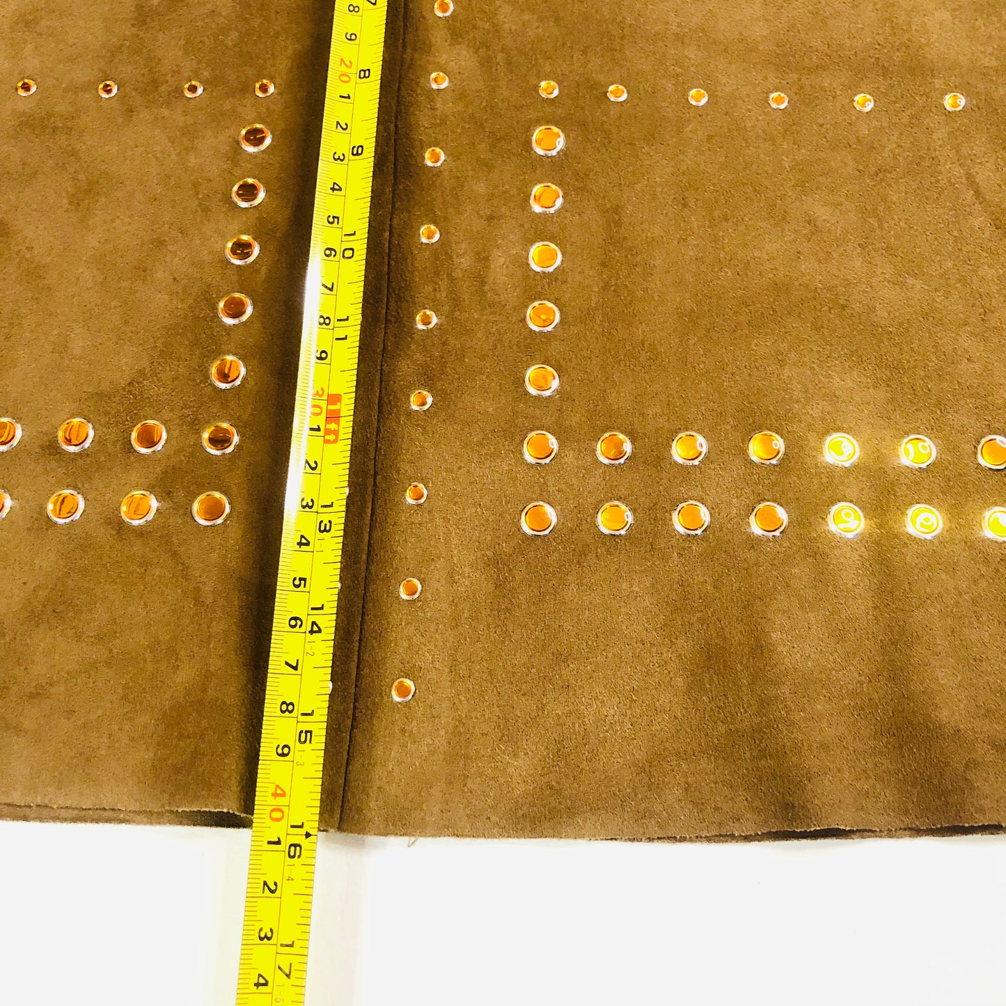 Zara Tan Faux Suede 1970's Style A-Line Mini Skirt Stud Detail Size Medium