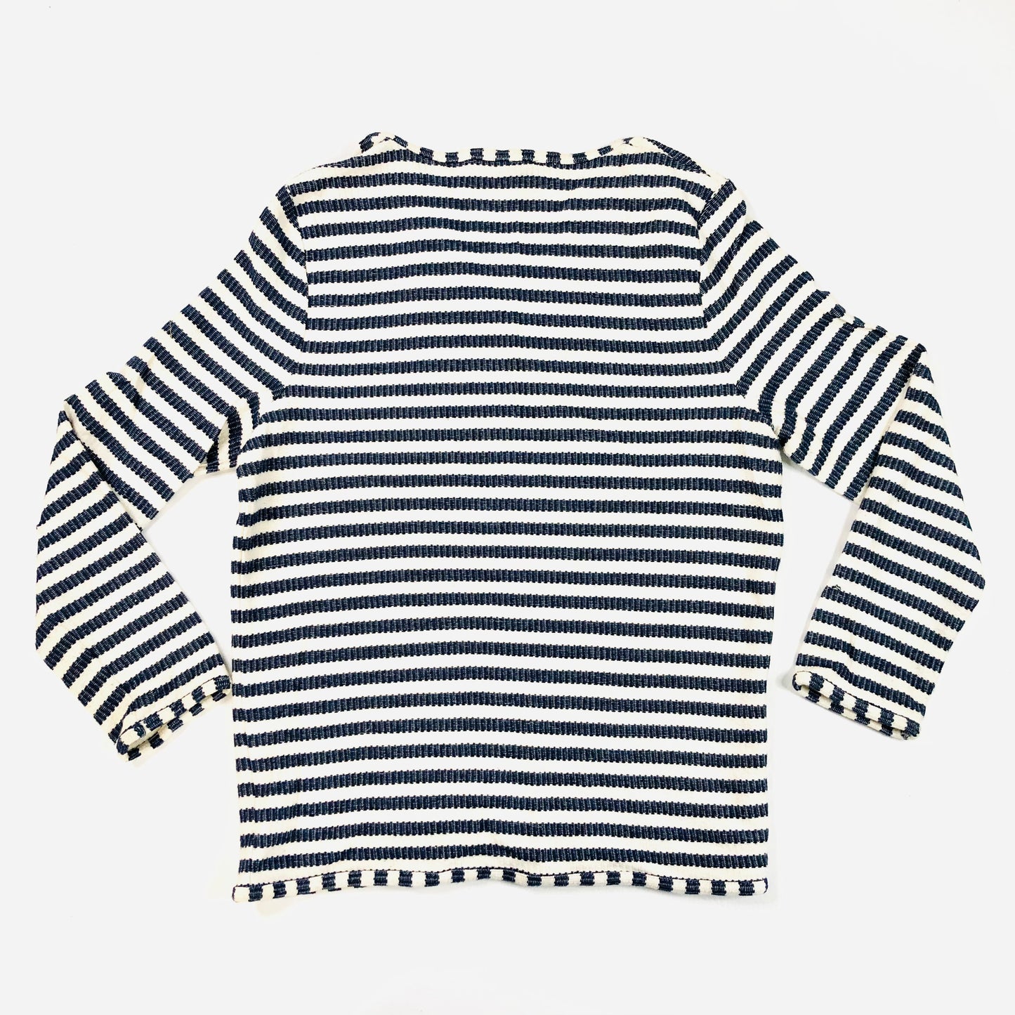 Jaeger Ladies Navy Blue & White Woven Striped Open Front Cardigan / Casual Jacket Size Small