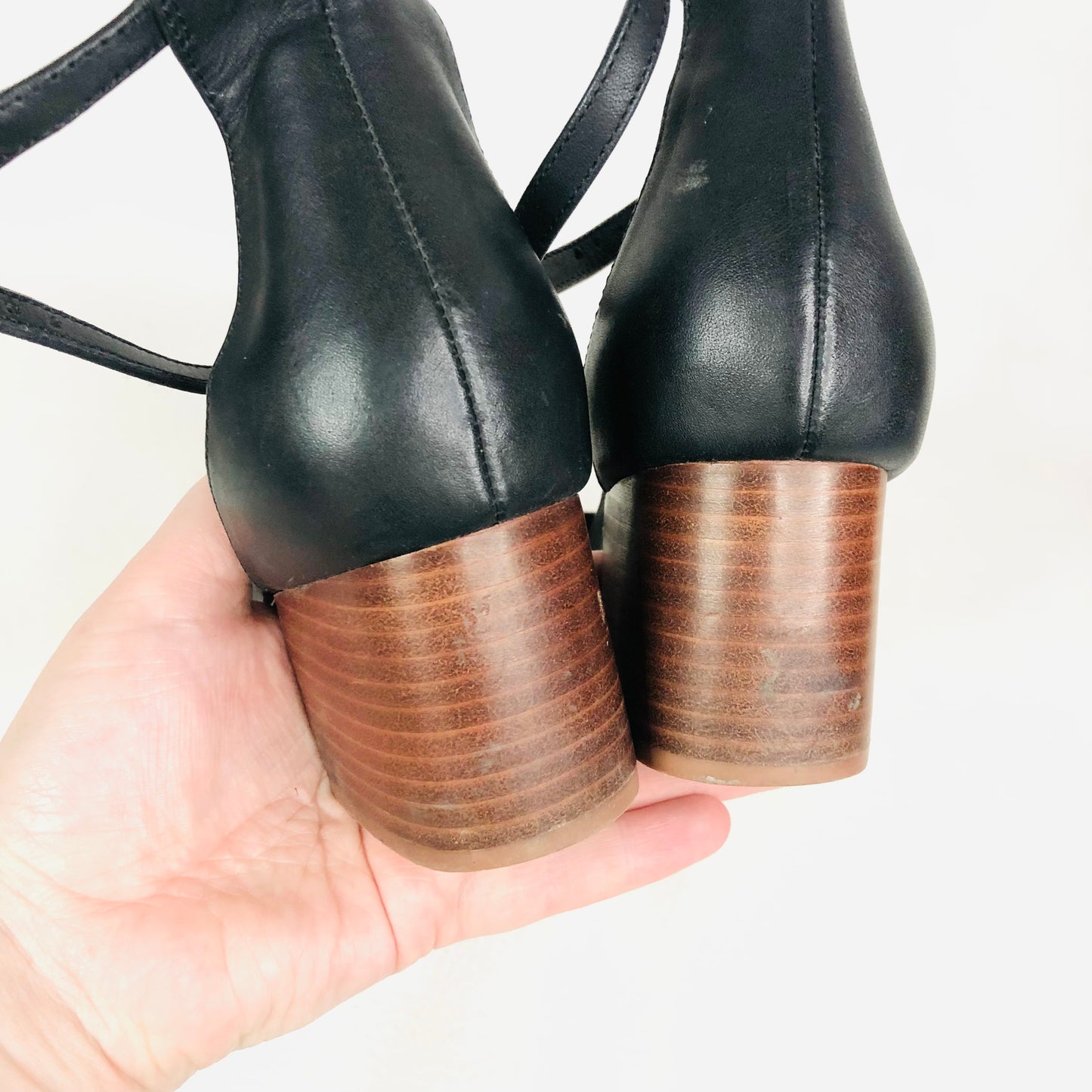 Steve Madden Irenee Black & Brown Leather Ankle Strap Open Toe Sandal Size 6 (39)